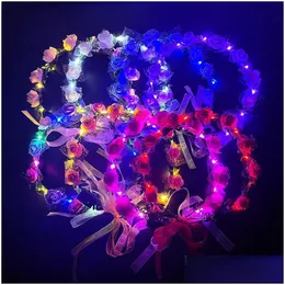 Piscando cabelo trança festa decoração brilhante guirlanda hairband casamento coroa flor headband mulheres meninas led light up grinalda luminosa dhxcd