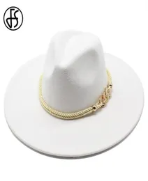 Fs svart vit ull stor breda randen hattar enkel topp hatt panama filt fedoras hatt för män kvinnor trilby bowler jazz cap4779257