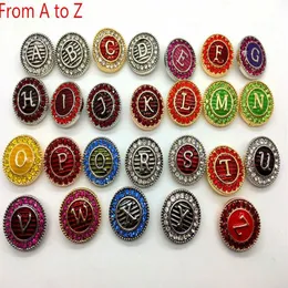 كامل 26pcs الكثير من أزرار أبجدية alphabet alphabet الأشرار Rhinestone 18mm الزنجبيل لالتقاط السحر Snap Chunk Bracelet DIY snap339m