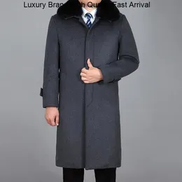 Lã masculina mistura casaco de lã cashmere casaco real pele de coelho grosso quente casacos de inverno s peacoat jaqueta longa homens M-4XL 231211