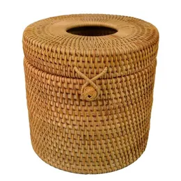 Caixa de tecido redonda de rattan, suporte de rolo de videira, dispensador de capa de papel higiênico para barthroom home el e office297p