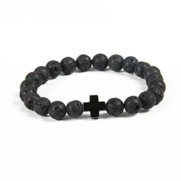 New Design Bracelet Whole 10pcs lot 8mm Quality Lava Stone Beads with Hematite Royal Cross Jesus Bracelets272g