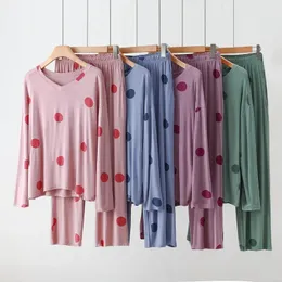 Seksi Pijama Modal Gevşek Homewear Pijama Sonbahar Takım Pijama Pantolon Dışında Pjamas Conjunto feminino 231211