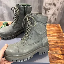 Savaş Grev 20mm Bot Tasarımcı Erkek Kadın Paris Kovboy Botlar Moda Retro Yüksek Şövalye Botları Lüks Platform Sergent Derby Boots Boyut 35-45