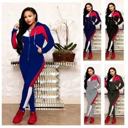 Autumn Winter Outfit Body Suit Tracksuit Womens Fashion Splicing Leisure Sports Jogger Woman Tracksuits Top Hoodie and Pants Two Piece Set