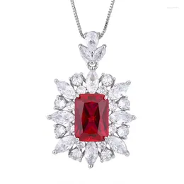 Pendanthalsband Spring Qiaoer Vintage 10 14mm Emerald Ruby Quartz Aquamarine Necklace For Women Gemstone Lab Diamond Fine Jewelry Gift