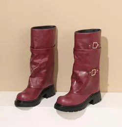 Designer Damen Mode Hosenbein Stiefel Quadratischer Kopf Straße Dicker Boden Ritterstiefel