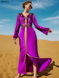 민족 의류 siskakia 패션 럭셔리 이브닝 파티 가운 벨레 베트 다이아몬드 긴 슬리브 v 칼라 드레스 가을 가을 겨울 사우디 여성