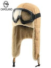 冬の爆撃機の帽子Earflap Russian Ushanka with Goggles Men omen039s Trapper Pilot Hat Faux Berber Fleece Thermal Snow Caps Ly1210143