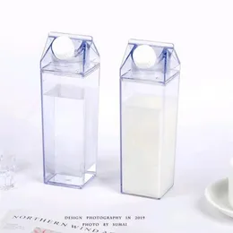 US WAREHOUSE 17oz 500ml Milchflasche Wasserbecher Milchaufbewahrungsbox Transparente quadratische Tasse mit hoher Kapazität aus Kunststoff Kaffeegetränkebecher O196o