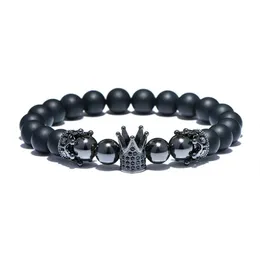 Clássico rei coroa design masculino pulseira ouro prata cor natural 8mm contas de pedra pulseiras para homens legal masculino jóias giftcharm ch225b