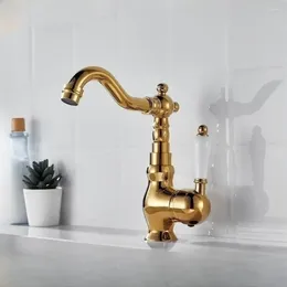 Rubinetti per lavandino del bagno Lavabo in ottone placcato titanio oro con rubinetto per acqua fredda e acqua Lavabo Miscelatore girevole Maniglia singola