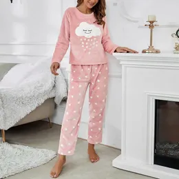 Women's Sleepwear Female Flannel Round Neck Long Sleeve Sleep Set Sets Polar Fleece Winter Home Clothes