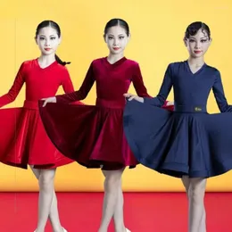 Bühnenbekleidung Girls 'Latin Dance Big Swing Dress Performance Langarm Training Kleidung Frauen Frauen