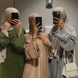 Etniska kläder Corduroy Open Abaya Coats Winter Front med knappfickor Tjock varma muslimska kvinnor klär Eid Ramadan Islamic 231208