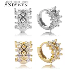 Stud ANDYWEN 925 Sterling Silver Openwork 7.1mm Huggies Crystal Women Hoops Luxury CZ Zircon Jewelry 2020 Fashion Wedding Statement YQ231211