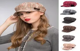 Stand Focus Mulheres Cabby Baker Boy Gatsby Mulheres Chapéu Newsboy Cap Senhoras Moda Lã Tweed Check Xadrez Tartan Outono Inverno Rosa Brown1281395