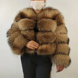 Women's Fur Faux BEIZIRU Real Raccoon Coat Women Winter Long Sleeve Natural Luxury Jackets Thick Top 231211