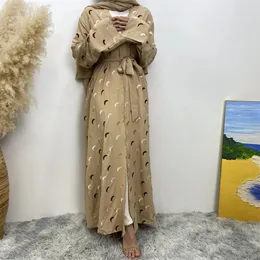 Roupas étnicas Lua Bordado Luxo Mulheres Muçulmanas Abertas Abaya Long Maxi Vestido Turquia Kimono Dubai Árabe Robe Kaftan Islam Marrocos Eid Partido Vestido 231208