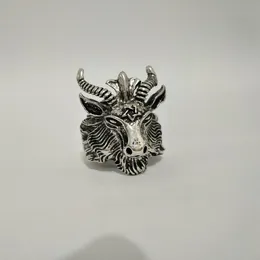 Retro ovelha cabra chifre cabeça dedo anel satan adoração baphomet aries zodíaco wicca estrela para homens menino presente punk motociclista animal jóias 239l