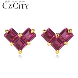 Stud Czcity 925 Sterling Silver Brilliant Red Green Heart CZ Girl Ear Studs Fine Jewelry Tiny Zirconia Fashion Christmas Party Gift YQ231211