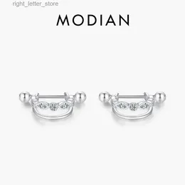 Stud Modian Real 925 Sterling Silver Double Deck Trendy Line Hoop örhängen Skruv Löstagbara klippöron för kvinnor flickor fina smycken yq231211