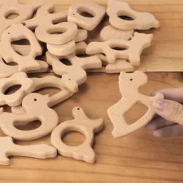 Beißringe Spielzeug 10PC Holz Beißring Tier Cartoon DIY Molaren Stange Spielzeug Holz Halskette Anhänger Lebensmittel Grade Buchenholz Zahnen baby Beißring 231208