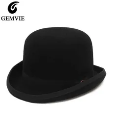 GEMVIE 4 Farben 100 Wollfilz Derby Bowler Hut für Männer Frauen Satin gefüttert Mode Party formelle Fedora Kostüm Zauberer Hut Y11186099525
