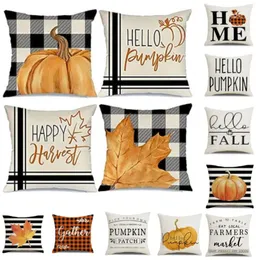 Halloween Fall Pillow Case 18x18 cal Buffalo Plaid Pumpkin Liść poduszki Dekoracyjne Domek Święta Dziękczynienia Autumn Cushion COV8676192