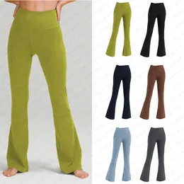 Lu Calças femininas de ioga para treino de cintura alta Calças largas com elástico alto Calças esportivas de perna larga Cor sólida Slim Fit Shaping Close Hip Leggings Calças justas Calças de treinamento A-06