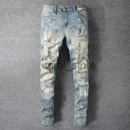 Мужские брюки высокого качества Ink Splash Лоскутное шитье Мужской дизайн с рваными отверстиями Эластичные джинсовые брюки в стиле хип-хоп для мужчин Pantalon Vaqueros Hombre J231208