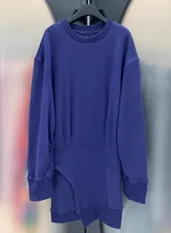 Abiti casual Donna Elegante Solido Gonna avvolgente per il tempo libero Girocollo Maniche lunghe Orlo asimmetrico Mini allentato per abito da donna