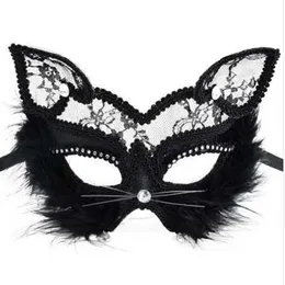 19 8 cm Fuchsmasken Sexy Spitzenkatzenmaske PVC Schwarz Weiß Damen Venezianische Maskenball-Partymaske QERFORMANCE Fun Masks2673