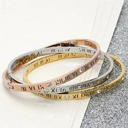 925 Sterling Silver Rose Gold color bangles Rome numerals simple inlaid Cubic Zircon men and women280n