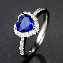 Gioielli di moda Gioielli placcati in argento Anello con zaffiro a forma di cuore blu reale Anello con pietra preziosa colorata253o