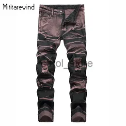 Męskie spodnie High Street Rapted dżinsy dla mężczyzn Four Seasons Causal Denim Spodnie spersonalizowane czarne różowe proste dżinsy mody Młodzieżowe spodnie J231208
