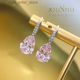 Stud Desire Pink Diamond Earrings Fashion Water Drops Ear Ornaments Cherry Blossom Pink Simulation Diamond Ear Hook Simple Earrings YQ231211