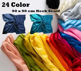 24Colors Mutifunctional Satin Silk Large 90x90 cm Square Plain Nautical Head Neck Scarf Wrap Neck Handkerchief Headband8646131