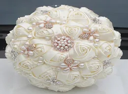 Underbar Crystal Ivory Wedding Bouquet Brooch Bowknot Wedding Decoration Artifical Flowers Bridal Bouquets W252172741255