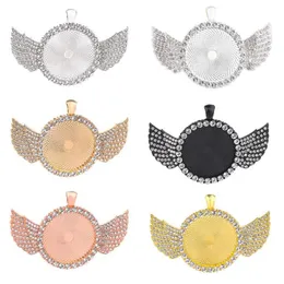 30mm DIY Jewelry Accessories Round Bottom Brackets Time Gem Sublimation Blank Pendant with Wing For Transfer Printing Necklace284b