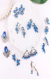 Stud Lubov Brincos de piercing de pedra azul de cristal azul Brincos de strass incrustados de cor prata de prata para mulheres joias 20212763262
