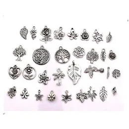 160 Stück Antiksilber gemischte Blumen Bäume Blätter Charm-Anhänger für Schmuckherstellung Ohrringe Halskette DIY Accessories240j