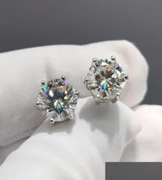 Stud Real Diamond Test 과거 총 4 캐럿 콜러 Moissanite Stud Earrings Sier 925 반짝이는 둥근 화려한 컷 보석 드롭 디브 DHGJF5682888