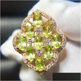 Anéis de cluster Anéis de cluster por jóias estilo losango anel natural real peridot 0.3ctx9pcs gemstone 925 esterlina sier t205271 drop del dhxrd