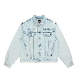 Drew Smiley Face Denim Jacket Bleached Steel Print Loose Water Washed Casual American High Street