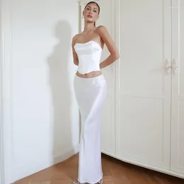 Abiti da lavoro Meqeiss Elegante corsetto di moda Set di abiti Fasciatura in raso Sexy Backless 2 pezzi Abiti estivi per le donne Co-ords