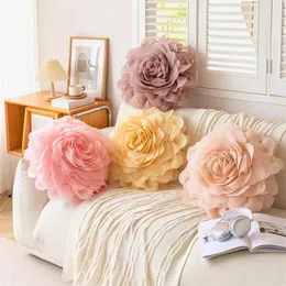 Kissen Nordic Flower Cover Stereoscopicl Organza Kissenbezug Runde Blumen 3D Princess Style Sofa Home Dekoration