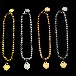 Corrente 2022 Marca de Moda T Carta Bead Pulseira Clássico Luxo Coração Charme Para Mulheres 316L Titânio Banhado 18K Gold Designer Pulseiras Dhobz