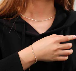 Skyrim kubische Zirkonia Armband Halskette Luxus -Schmuckset Frauen Mode Edelstahl Gold Farbe Kristall Tennis Kette Choker3973015