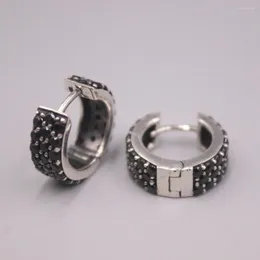 Orecchini a cerchio in vero argento sterling massiccio 925 regalo da donna con perline di zirconi neri fortunati